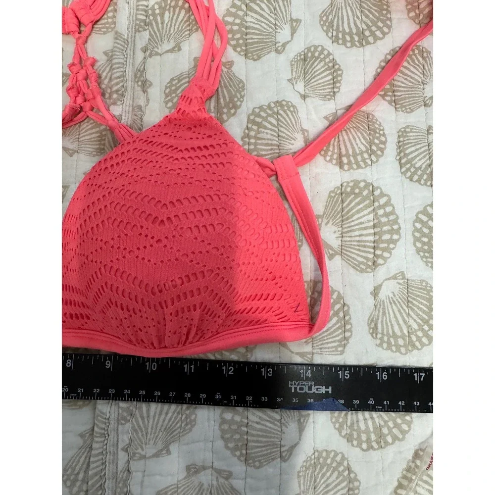 Arizona Jean Co Neon Pink Crochet Lace Macrame Racerback Bikini Top XL‎